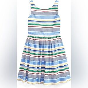Polo Ralph Lauren Girls Striped Cotton Poplin Dress Multicolor Size 5 Sleeveless